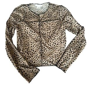 Kirious Los Angeles Long Sleeve Crop Top - Junior Size Large - Cheetah Print